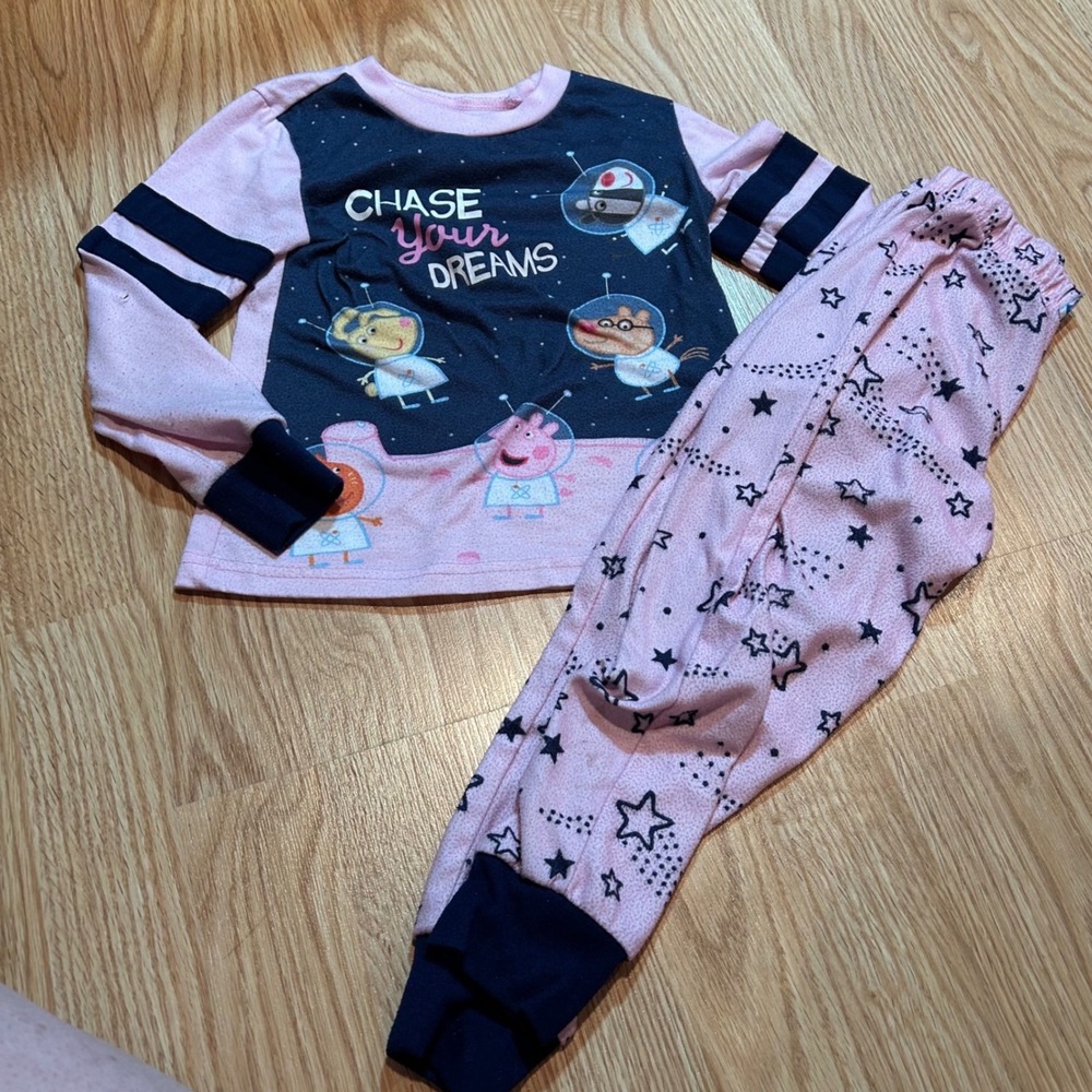 Peppa Pig Girls Pajamas Set Size 4/5 Pink Navy Space Astronaut Chase Your Dreams